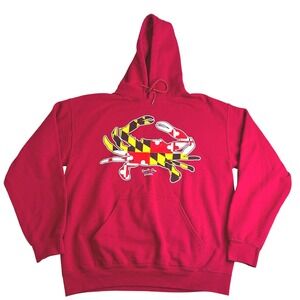 Route One Apparel Maryland Flag Crab Hoodie Red Gildan Heavy Blend Mens Medium